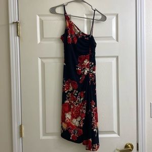 Cute Rose Print Asymmetrical Dress